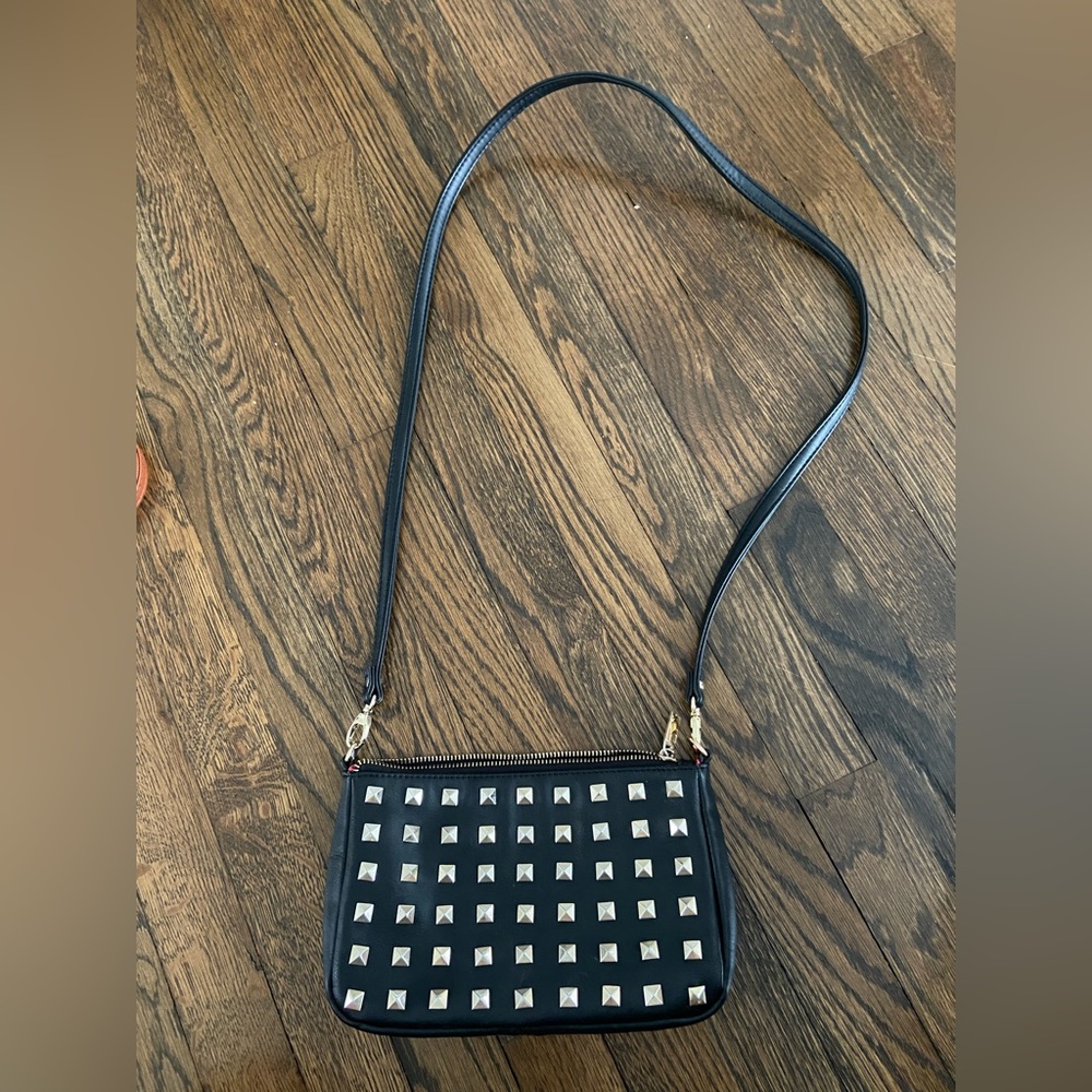 Black crossbody with gold studs